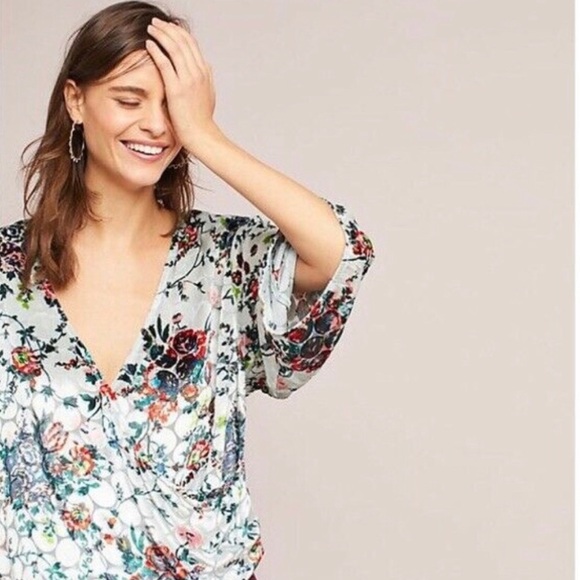 Anthropologie Tops - ANTHROPOLOGIE MAEVE VELVET FLORAL WRAP TOP